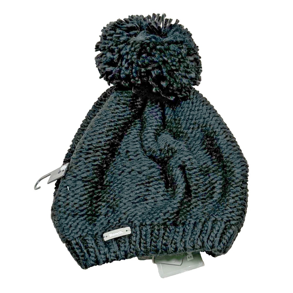 BENCH Knit Pom Pom Beanie Skull Cap Fisherman Travel Cozy OS Unisex Black NWT